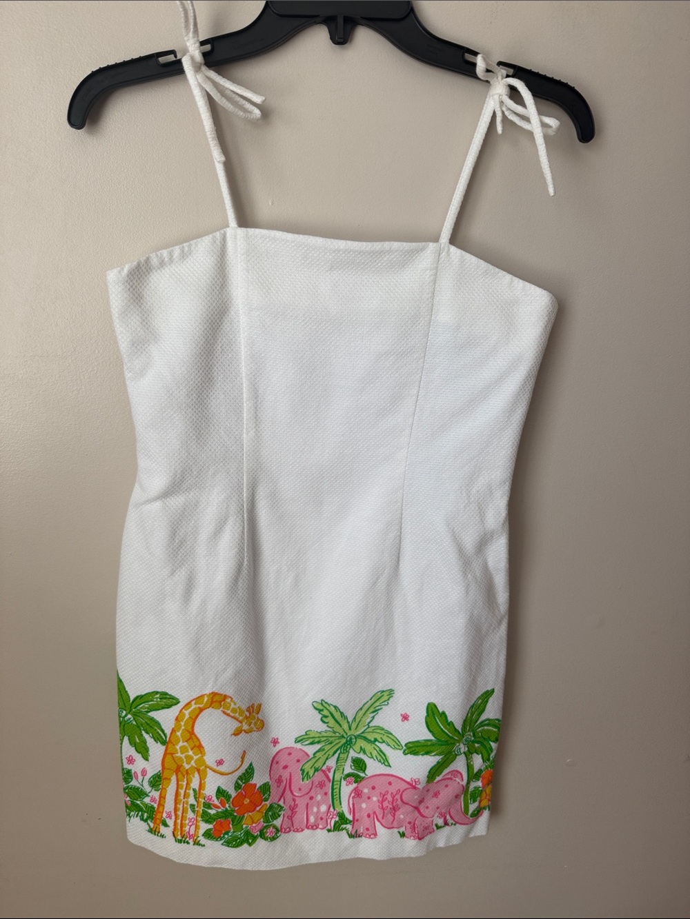 Vintage Lilly Pulitzer Girls Dress Sz 12 White Jungle Animals Tie Straps Preppy